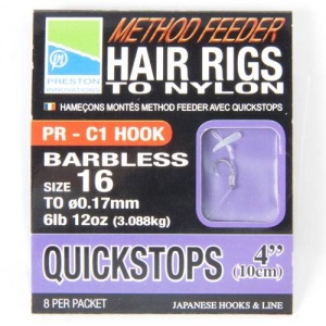 Волосяная оснастка со стопором 4'' Preston Method Feeder Hair Rig Quick Stop (размер крючка 18, прочность 5lb 14oz-0.15мм P/PMFHRQS/18)
