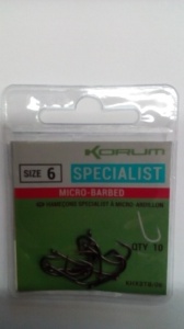 Крючки Korum Xpert Specialist Hook Micro Barbed 10 шт (размер 10 P/KHXSTB/10)